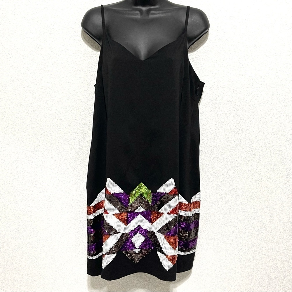 BeBe Woman Black Sequin Embellished Shift Dress Robe Tube Size L